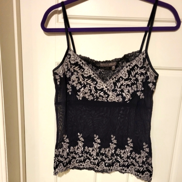 Tristan black sheer camisole with silver accent embroidery - Picture 1 of 4